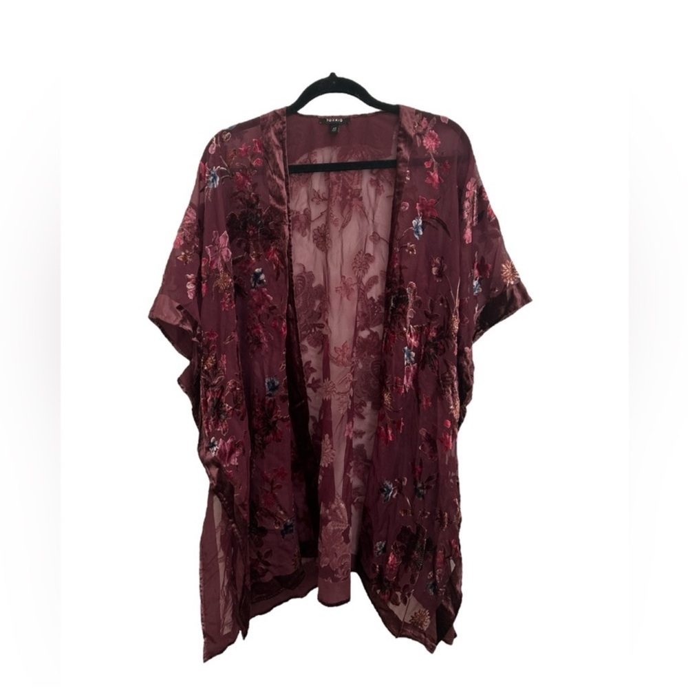 Torrid Burnout Velvet Kimono Burgundy Purple size 00/0